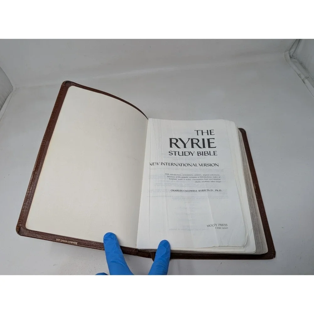 The Ryrie Study Bible NIV Brown Cowhide Leather Red Letter Moody 1986 80s VTG